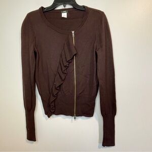J. Crew 100% Merino wool sweater ruffles zipper decorations Brown